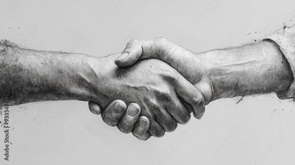 Fototapeta premium A close-up of two hands shaking, representing partnership and agreement in a neutral setting.