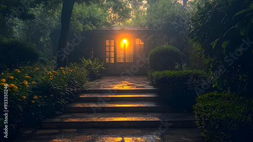A stone path leads to a gla...