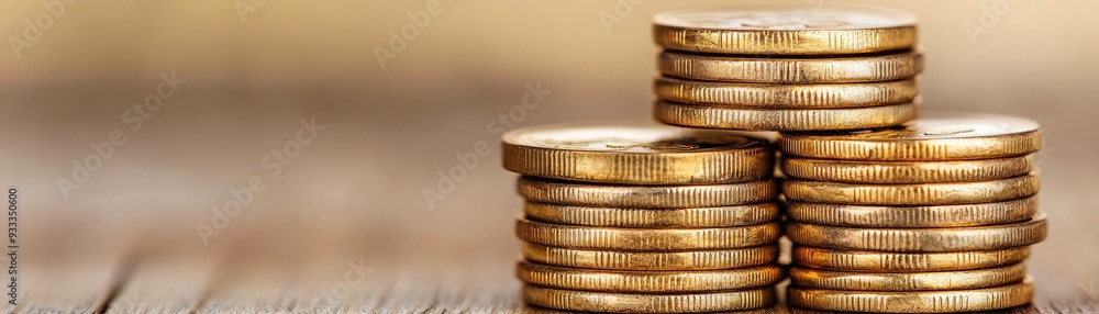 Close-up view of stacked coins on a wooden surface, symbolizing wealth, savings, or finance in a simple and elegant composition. Close-up view of stacked coins on a wooden surface, symbolizing wealth, savings, or finance in a simple and elegant composition.