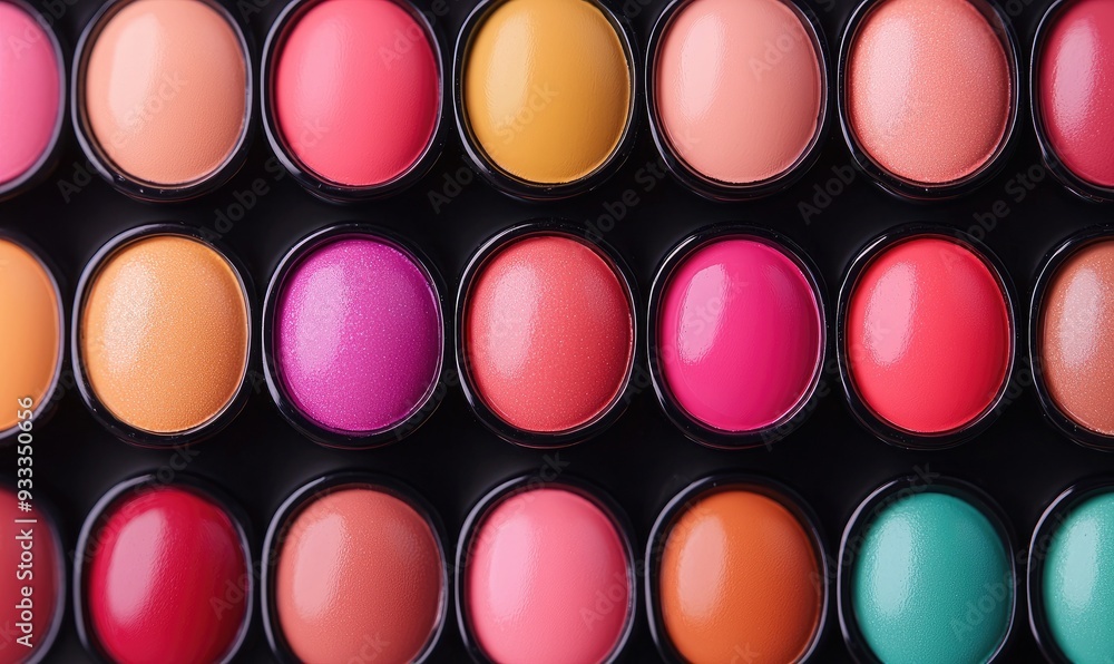 Colorful array of cosmetic lip shades in round containers, showcasing vibrant hues perfect for beauty enthusiasts. Colorful array of cosmetic lip shades in round containers, showcasing vibrant hues perfect for beauty enthusiasts.