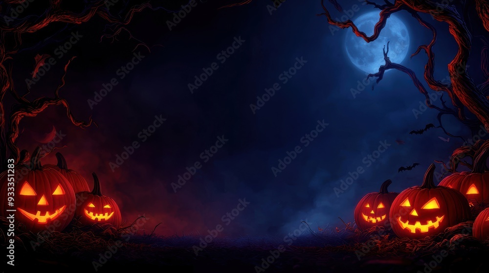 Spooky Halloween Night in a Cartoon Pumpkin Patch - Ultra HD with Copy Space Spooky Halloween Night in a Cartoon Pumpkin Patch - Ultra HD with Copy Space