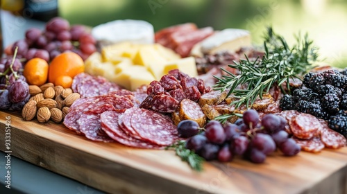 Appetizer Platter with Salami, Cheese, and Grapes photo