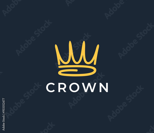 Vector hand drawn golden crown logo design