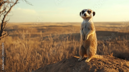 A Curious Meerkat Standing Tall on a Hilltop