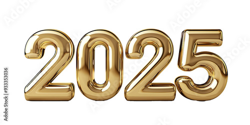 Shiny gold 2025 numbers on PNG cutout transparent background.