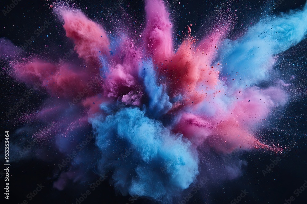 Fototapeta premium Colored powder explosion Abstract closeup dust on backdrop Colorful explode