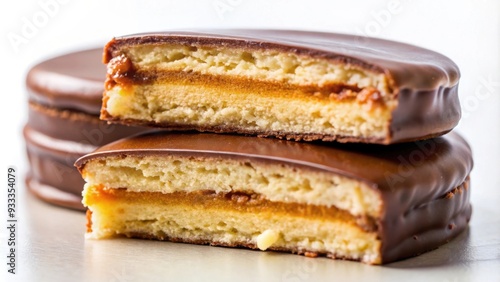 Delicious alfajor de turr?n covered in chocolate, sweet, dessert, Spanish, traditional, cookie, snack, gourmet photo