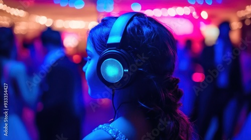 Young Woman with Headphones at a Party