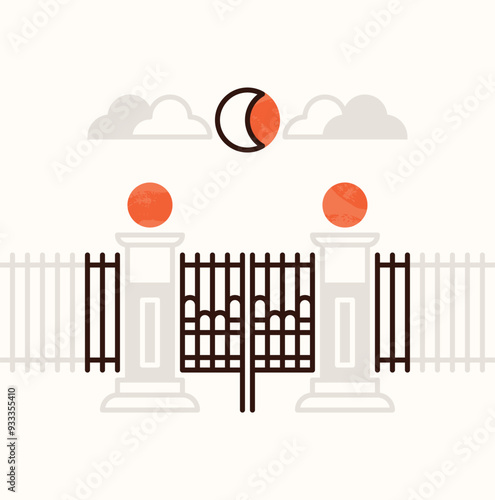 Cemetery gates. Vector Halloween illustration.