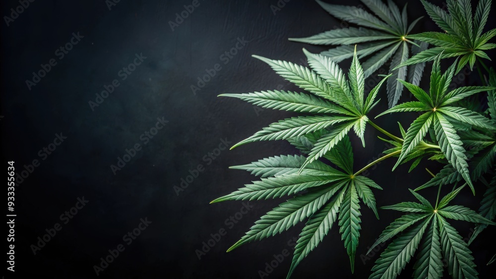 Obraz premium Dark and moody image of marijuana leaves set against a black background, cannabis, marijuana, leaves, plant, dark, background