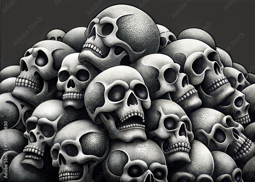 Fototapeta premium 3d illustration of a group of skulls on a dark background