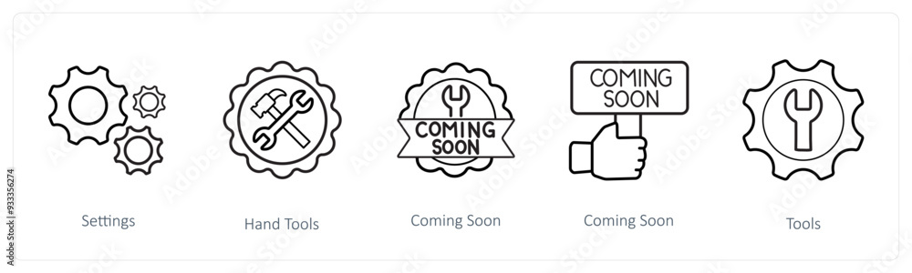 A set of 5 under maintenance icons such as settings, hand tools, gear A set of 5 under maintenance icons such as settings, hand tools, gear