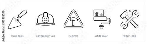 A set of 5 under maintenance icons such as hand tools, construction cap
