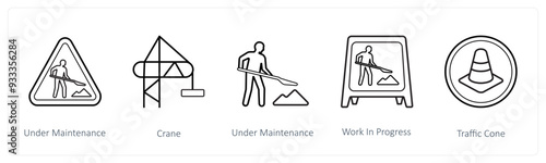 A set of 5 under maintenance icons such as under maintenance, crane