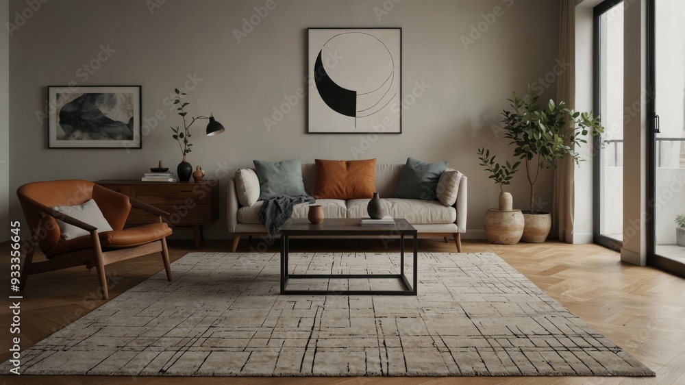 Fototapeta premium minimalist modern living room featuring subtle geometric patterns