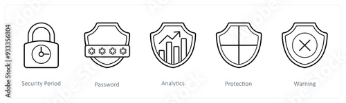 A set of 5 security icons such as security period, password