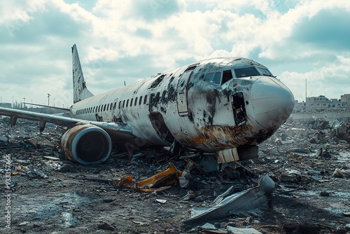 Airplane Crash Aftermath and Wreckage