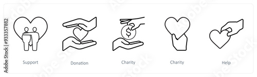 A set of 5 crowdfunding and donation icons such as support, donation, charity