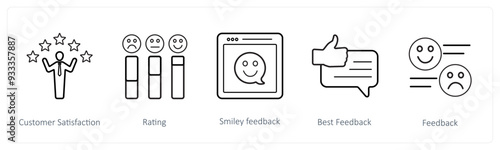 A set of 5 survey and ratings icons such as customer satisfaction, rating