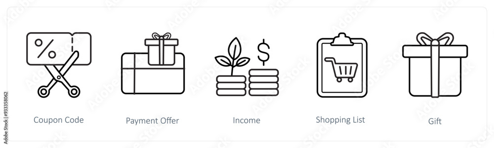 A set of 5 ecommerce and shopping icons such as coupon code, payment offer A set of 5 ecommerce and shopping icons such as coupon code, payment offer