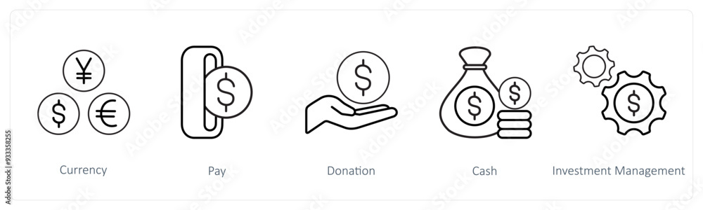 A set of 5 ecommerce and shopping icons such as currency, pay, donation A set of 5 ecommerce and shopping icons such as currency, pay, donation