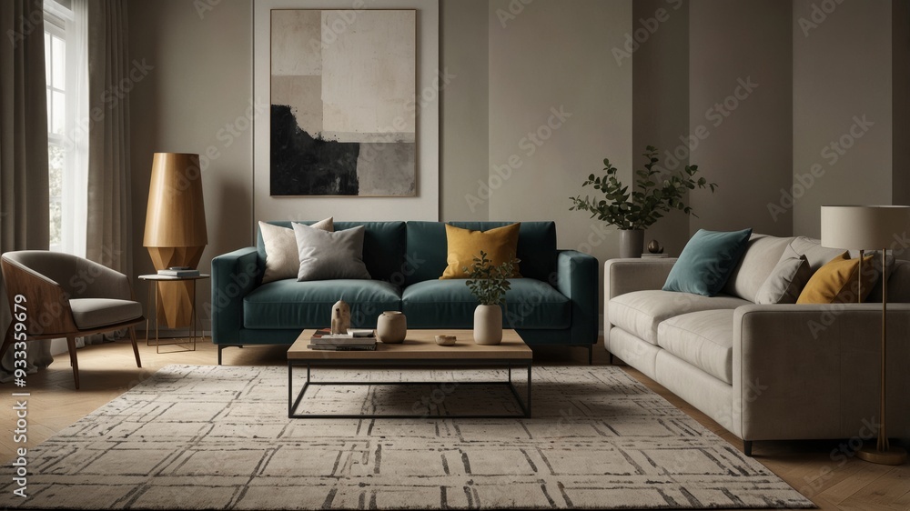 Fototapeta premium minimalist modern living room featuring subtle geometric patterns