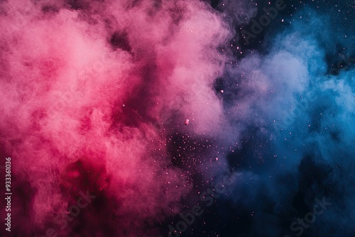 Colored powder explosion Abstract closeup dust on backdrop Colorful explode