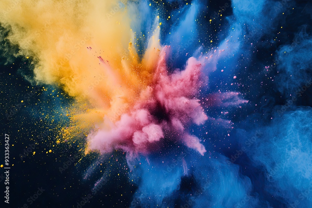 Colored powder explosion Abstract closeup dust on backdrop Colorful explode Colored powder explosion Abstract closeup dust on backdrop Colorful explode
