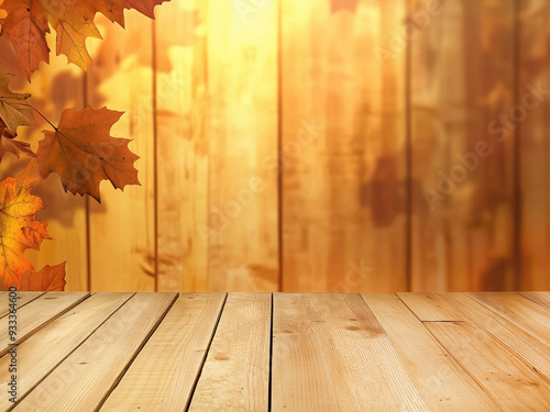 empty fall seasonal old eged vintage wood backdrop background lighting frame retro thanksgiving maple defocused nature bokeh rustic wooden leaf comcept product advertisement photo