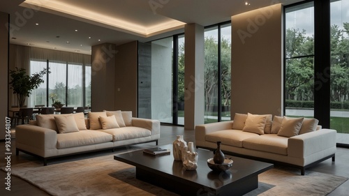 Wallpaper Mural minimalist modern living room separated by a glass partition Torontodigital.ca