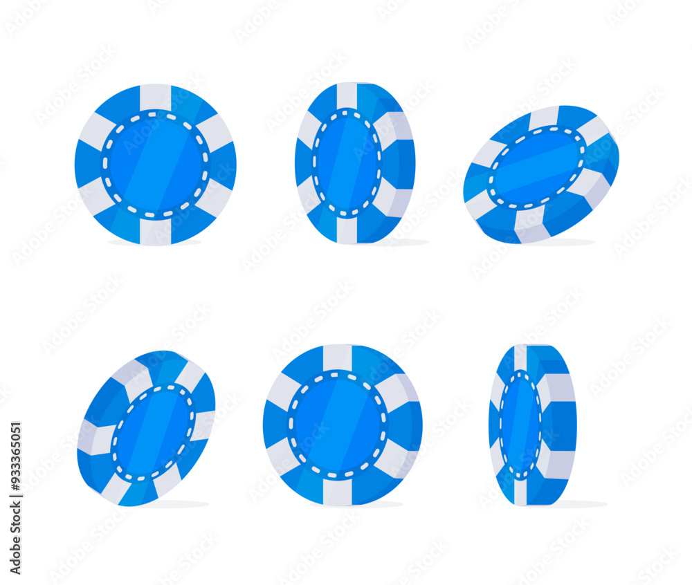 Six blue casino chips rotating slowly, gleaming under light, representing different aspects of gambling excitement. Vibrant hues catch the eye, symbolizing luck and fortune Six blue casino chips rotating slowly, gleaming under light, representing different aspects of gambling excitement. Vibrant hues catch the eye, symbolizing luck and fortune