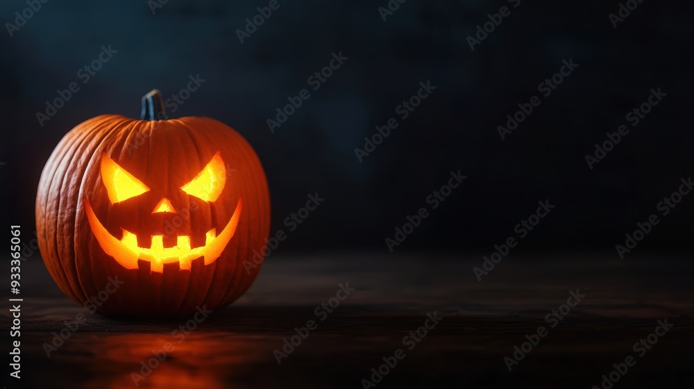 Sinister Glowing Pumpkin in Dark Room with Copy Space, Selective Focus - Ultra HD Sinister Glowing Pumpkin in Dark Room with Copy Space, Selective Focus - Ultra HD