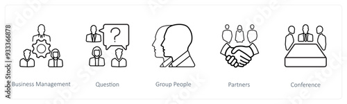 A set of 5 business icons such as business management, question