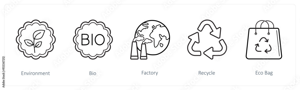 A set of 5 weather icons such as environment, bio, biology A set of 5 weather icons such as environment, bio, biology