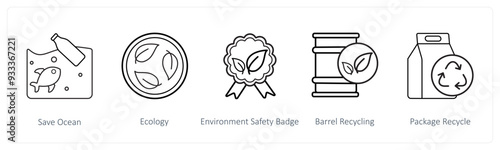 A set of 5 weather icons such as save ocean, ecology