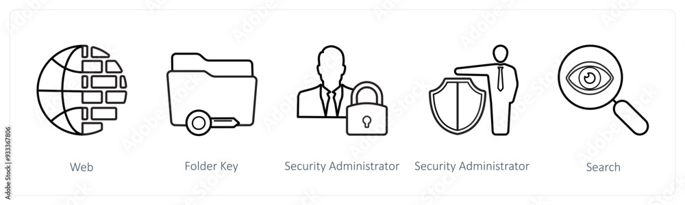 A set of 5 security icons such as web, folder key