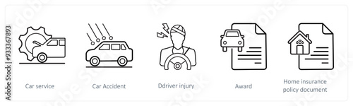 A set of 5 insurance icons such as car service, car accident