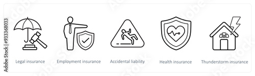 A set of 5 insurance icons such as legal insurance, employement insurance