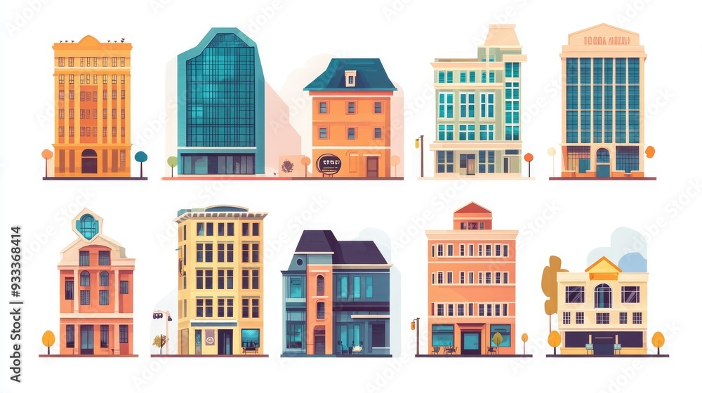 Set of Colorful City Buildings in Different Styles. Set of Colorful City Buildings in Different Styles.