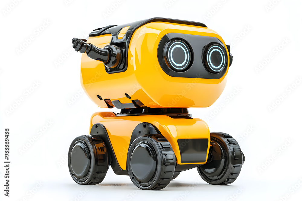 Obraz premium 3D Small cute robot for delivery isolated on white background. The future of automated delivery