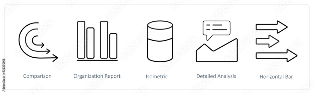 A set of 5 diagram and report icons such as comparison, organization report A set of 5 diagram and report icons such as comparison, organization report