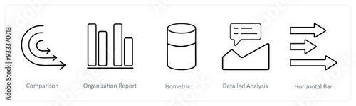 A set of 5 diagram and report icons such as comparison, organization report