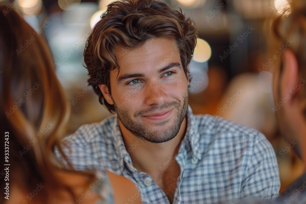 Obraz premium Focus on a man spending time with friends in a restaurant