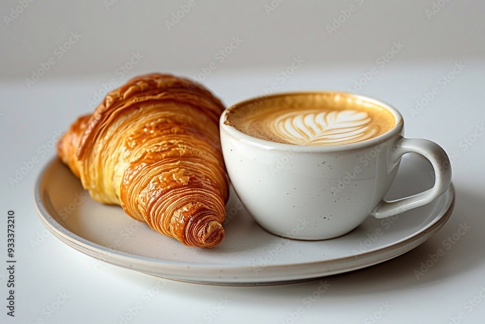 cup of coffee and croissant cup of coffee and croissant