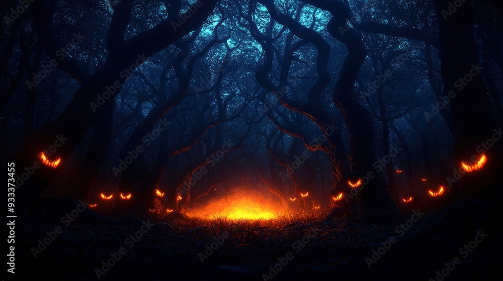 Mysterious Haunted Forest with Glowing Eyes - Spooky Wilderness Landscape with Spooky Trees, Selective Focus, Ultra HD Quality for Copy Space Mysterious Haunted Forest with Glowing Eyes - Spooky Wilderness Landscape with Spooky Trees, Selective Focus, Ultra HD Quality for Copy Space