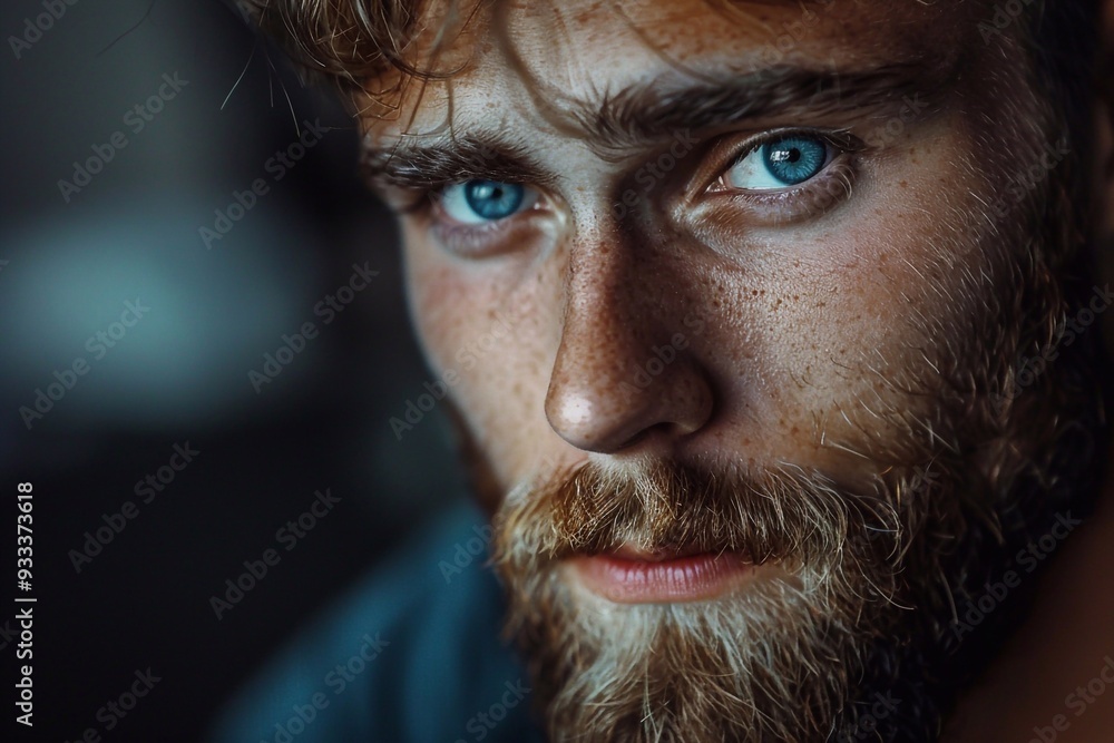 Obraz premium man with short hair and beard looking serious