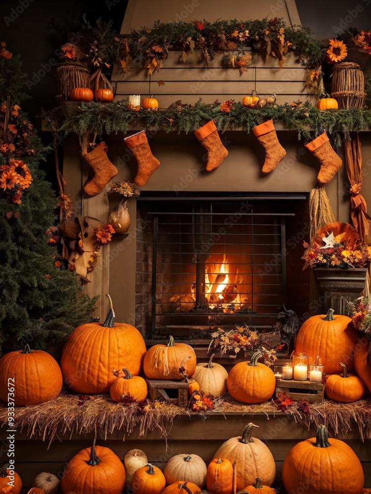 Obraz premium Creative Autumn Decor Layout for Thanksgiving and Halloween