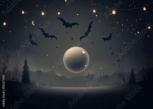 Bats flying near a large orb under a full moon at night