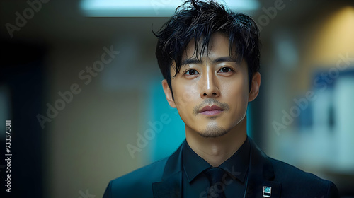 Man in black suit looking s...