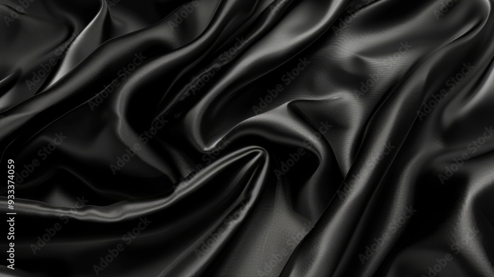 Black satin fabric draped in soft, graceful waves. AI generated images. Black satin fabric draped in soft, graceful waves. AI generated images.